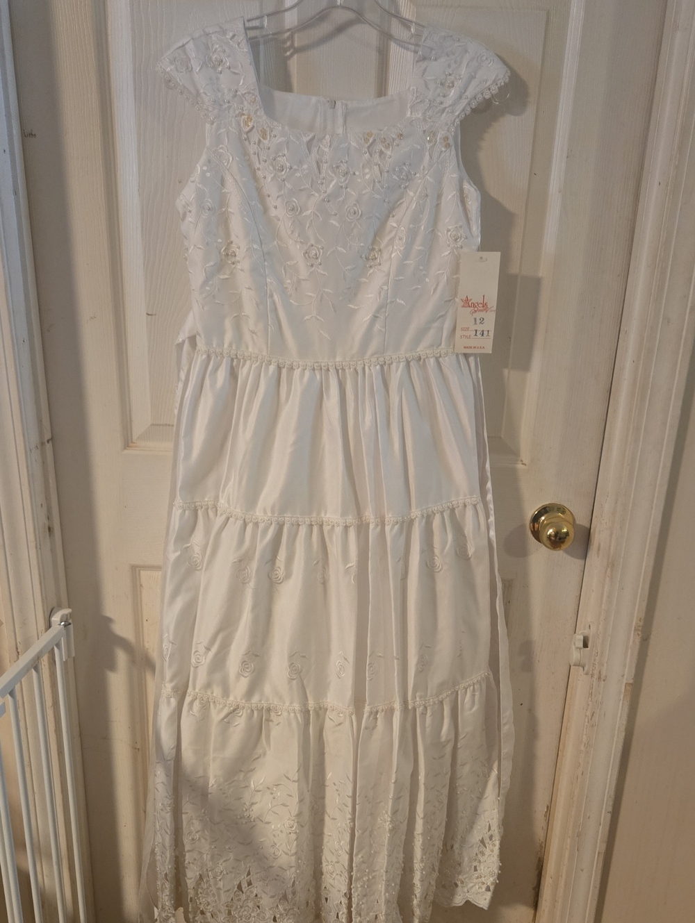 Angels Garments Co White Girls' Embroidered Tiered Dress